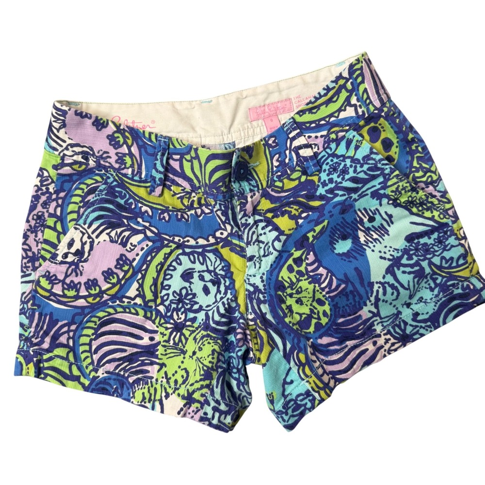 Lilly Pulitzer‎ The Callahan Shorts Cattitude Size 0 Blue Green Purple Paisley